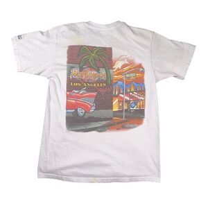 VINTAGE Hard Rock Cafe Shirt Mens Medium White Los Angeles Graphic Made USA 90s